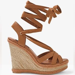 White House Black Market• Size 6 • New •Ankle wrap leather wedge sandals